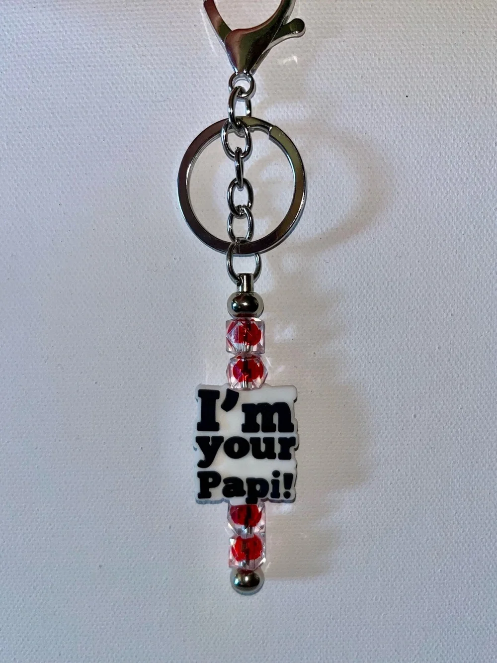 Father’s Day Silver Keychain with Red Bead Accents &